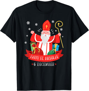 The Best Christmas Designs Happy St. Nicholas December 6th Feast Day Europe Celebration T-Shirt - T-Shirt | Black