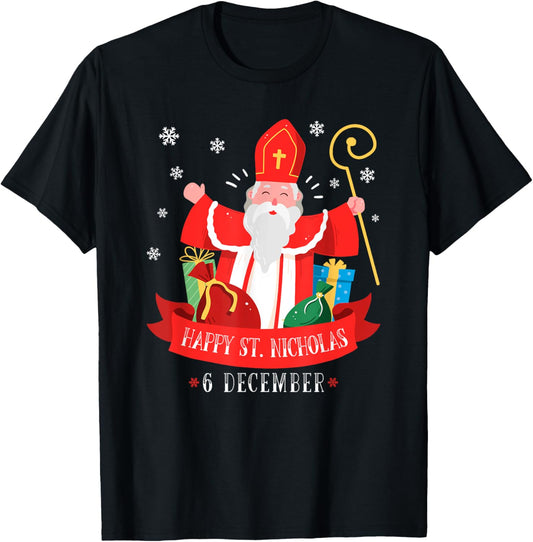 The Best Christmas Designs Happy St. Nicholas December 6th Feast Day Europe Celebration T-Shirt - T-Shirt | Black
