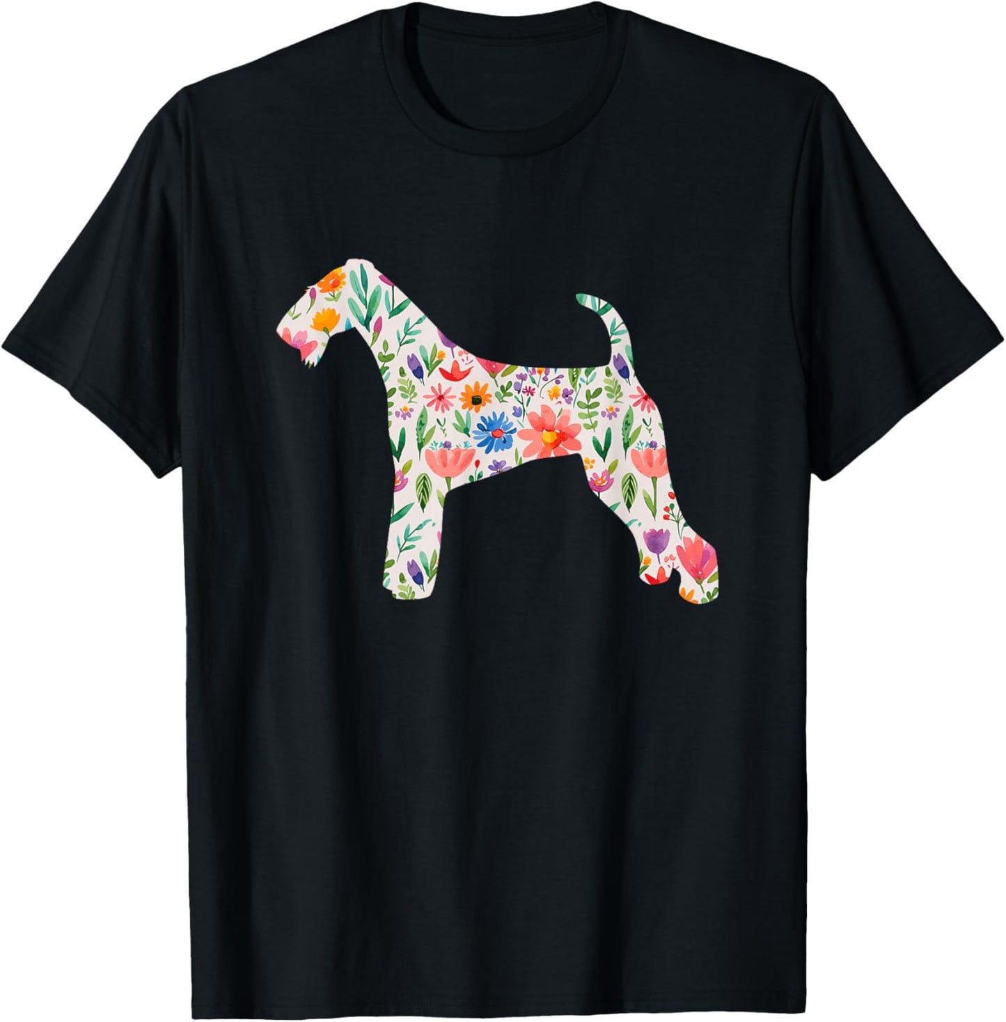 Airedale Terrier watercolor flowers design T-Shirt - T-Shirt | Black