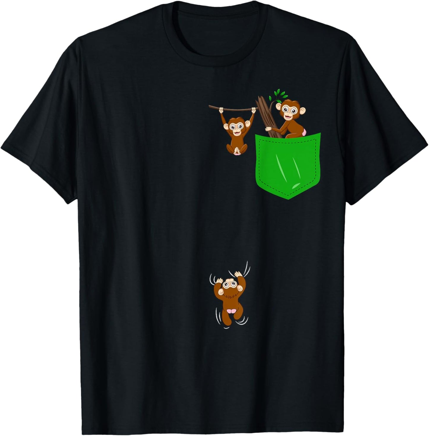 Monkey Lover Shirt Cute Monkey Pocket Shirt for Kids Monkey T-Shirt - T-Shirt | Black