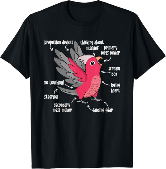 Parrot Anatomy I Rose-breasted Galah Cockatoo T-Shirt - T-Shirt | Black