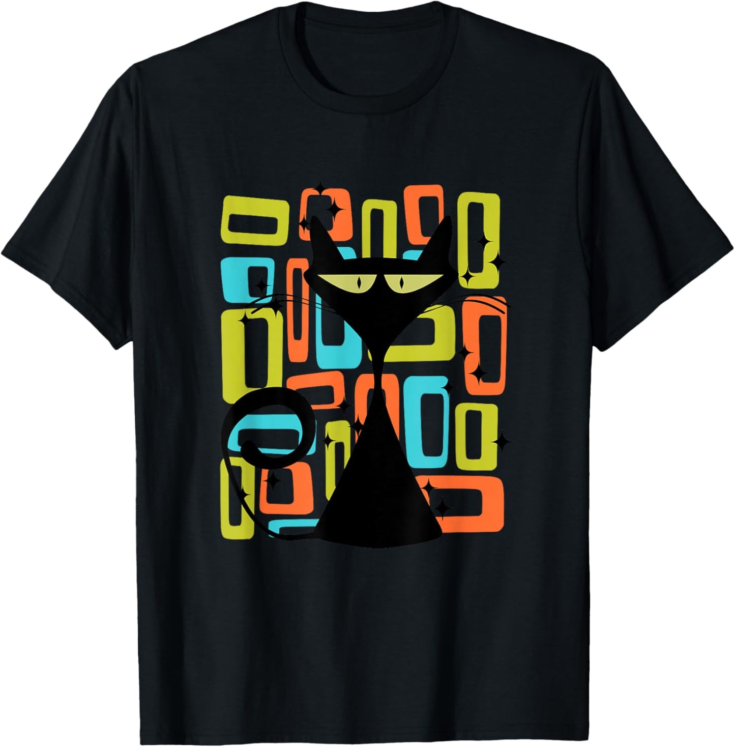 Retro Cat Midcentury Mid Century Style Modern Abstract Shape T-Shirt - T-Shirt | Black