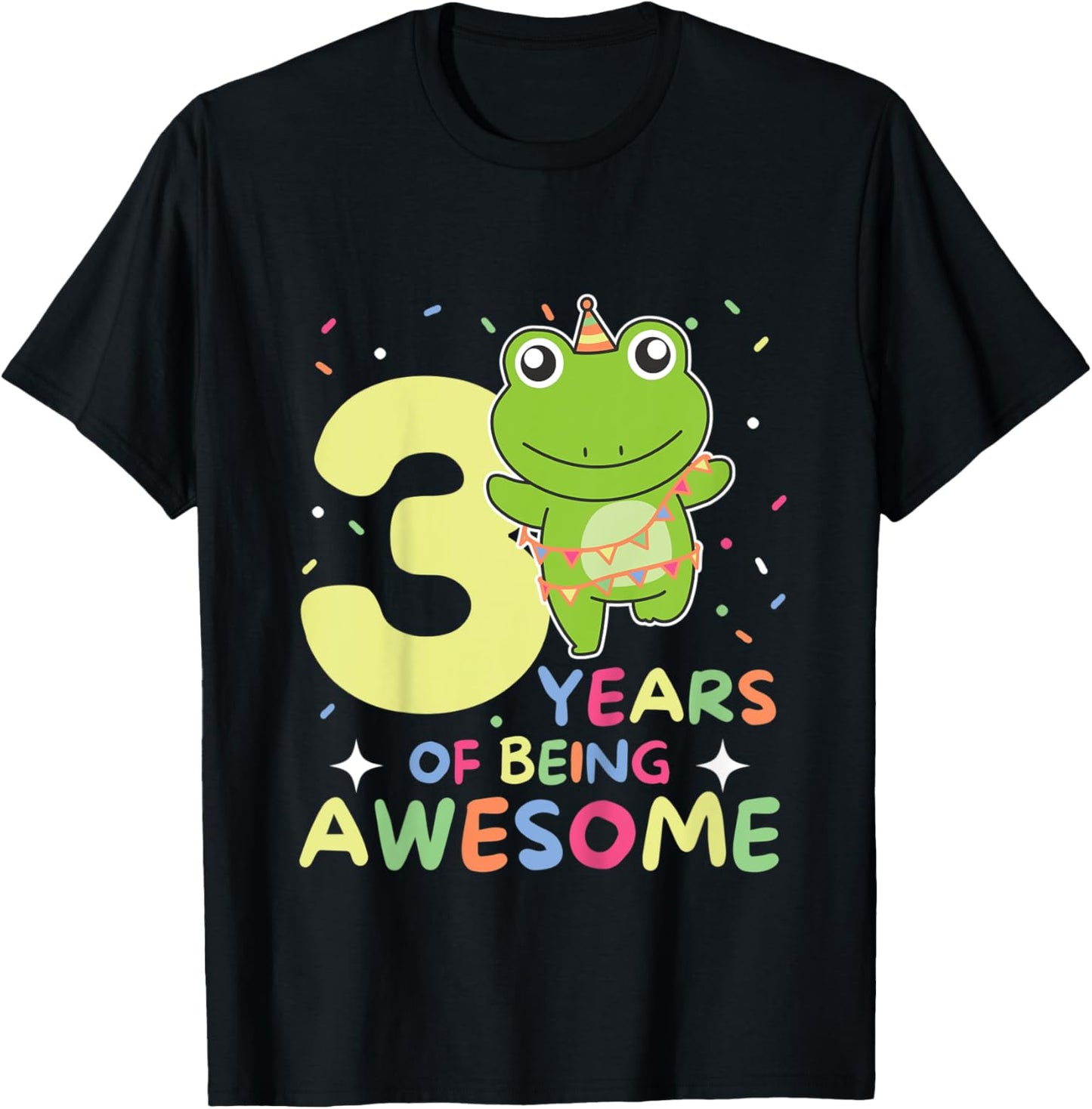 Kids Frog 3rd Birthday For Kids Three Years Old T-Shirt - T-Shirt | Black