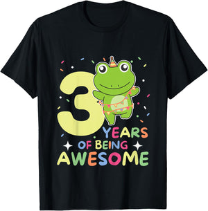 Kids Frog 3rd Birthday For Kids Three Years Old T-Shirt - T-Shirt | Black
