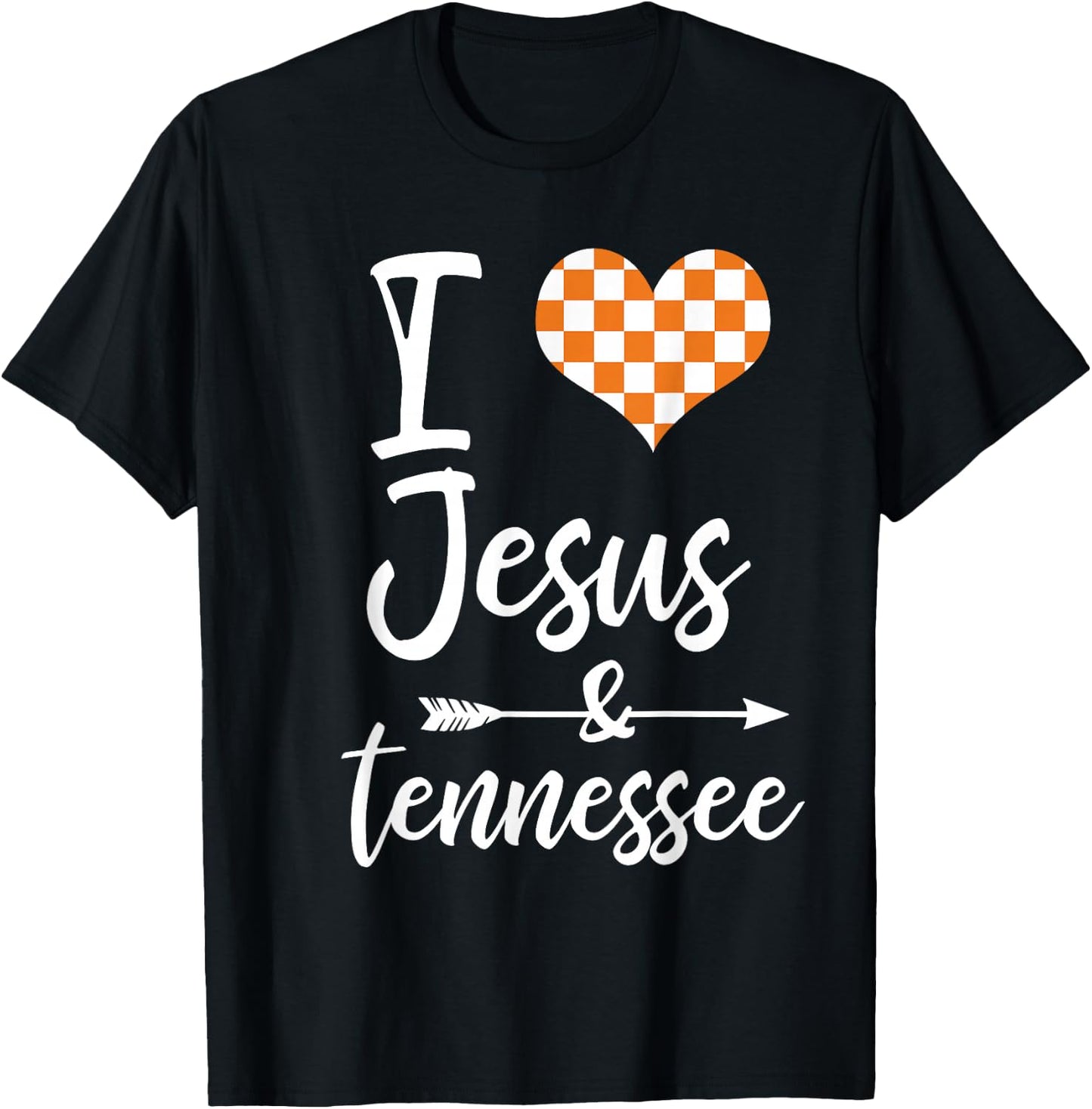 I Love Jesus and Tennessee Orange Heart Cute Fan T-Shirt - T-Shirt | Black