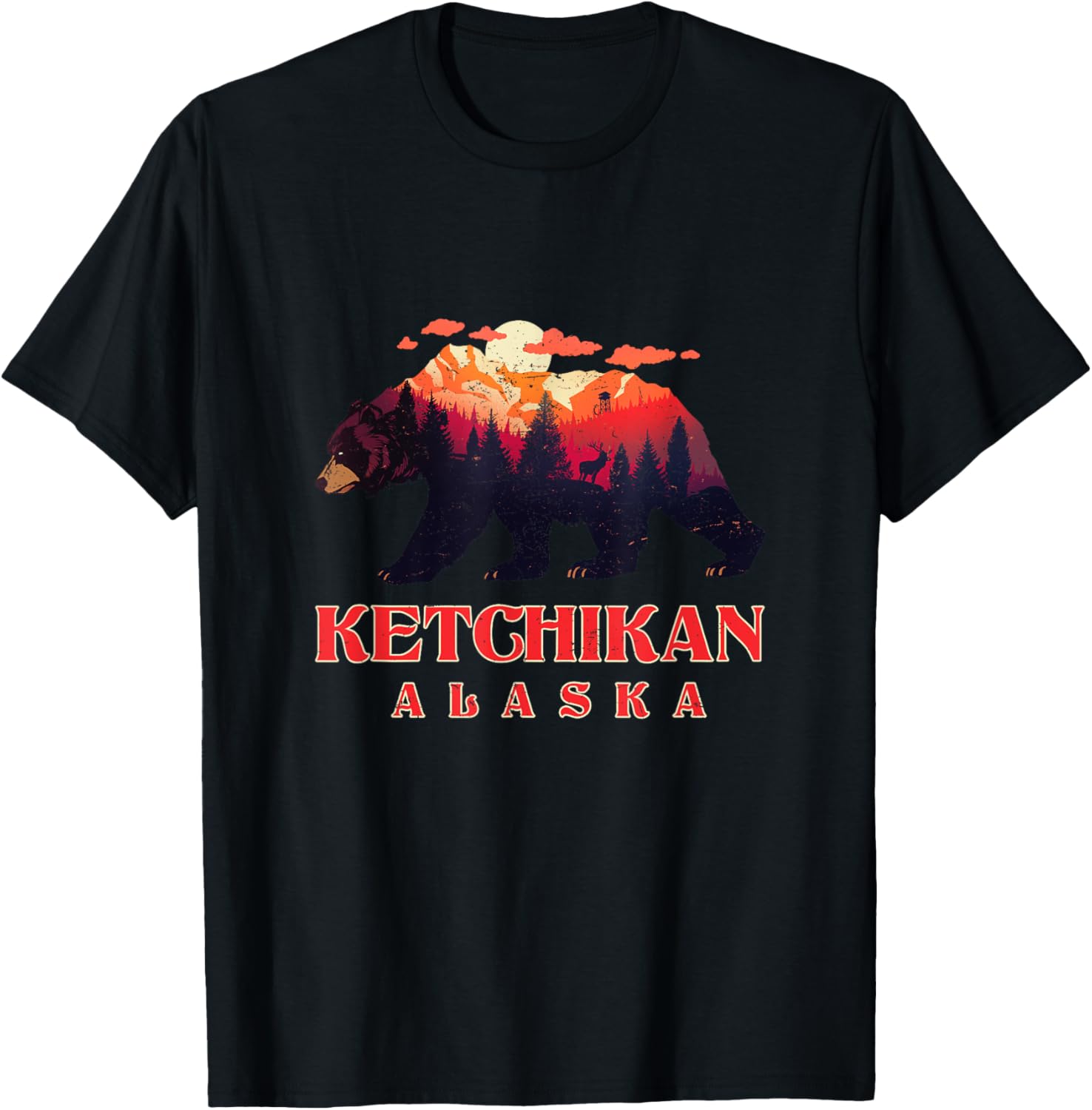 Vintage Mountain Grizzly Bear Ketchikan Alaska Hiking T-Shirt - T-Shirt | Black