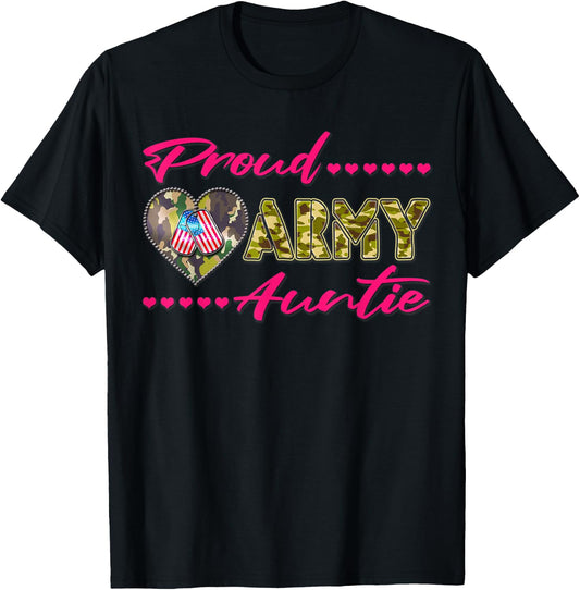 Proud Army Auntie - Camo US Flag Dog Tags Military Aunt Gift Women T-Shirt - T-Shirt | Black