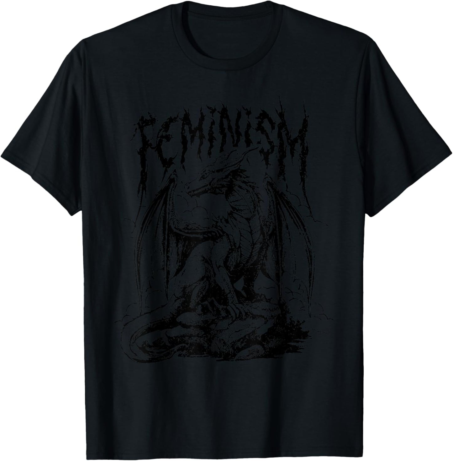 Vintage Feminism Dragon Fantasy T-Shirt - T-Shirt | Black