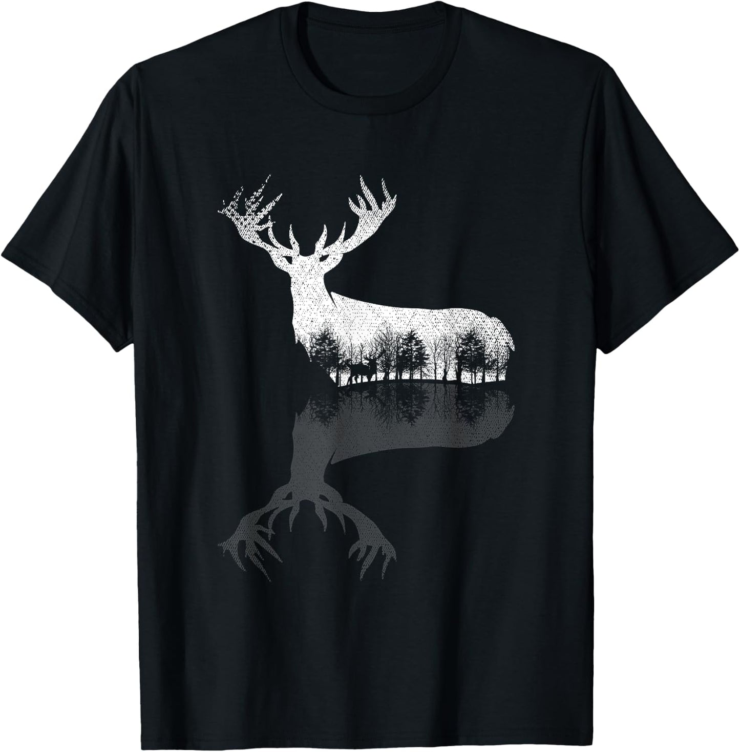 Animal Outdoor Trees Nature Forest Wildlife Reflection Deer T-Shirt - T-Shirt | Black