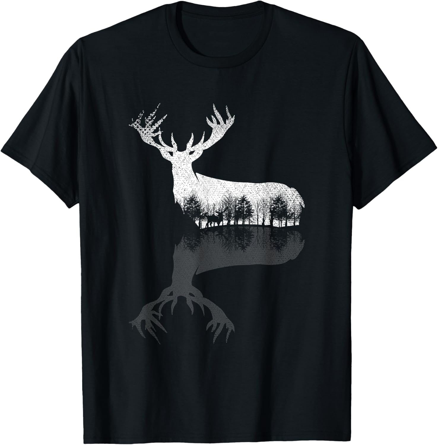 Animal Outdoor Trees Nature Forest Wildlife Reflection Deer T-Shirt - T-Shirt | Black