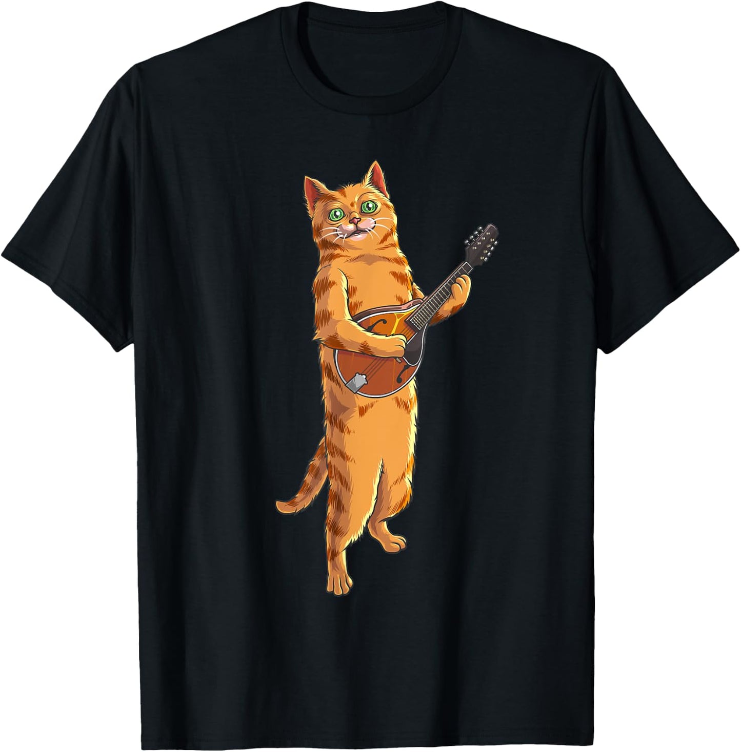 Funny Cat Playing Mandolin | Cool Love Animal Musician Gift T-Shirt - T-Shirt | Black