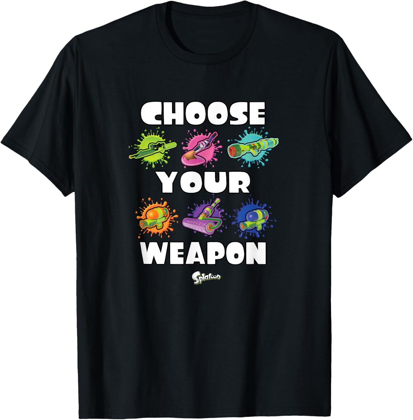 Splatoon Choose Your Weapon Ink Splat Nintendo Collage T-Shirt - T-Shirt | Black