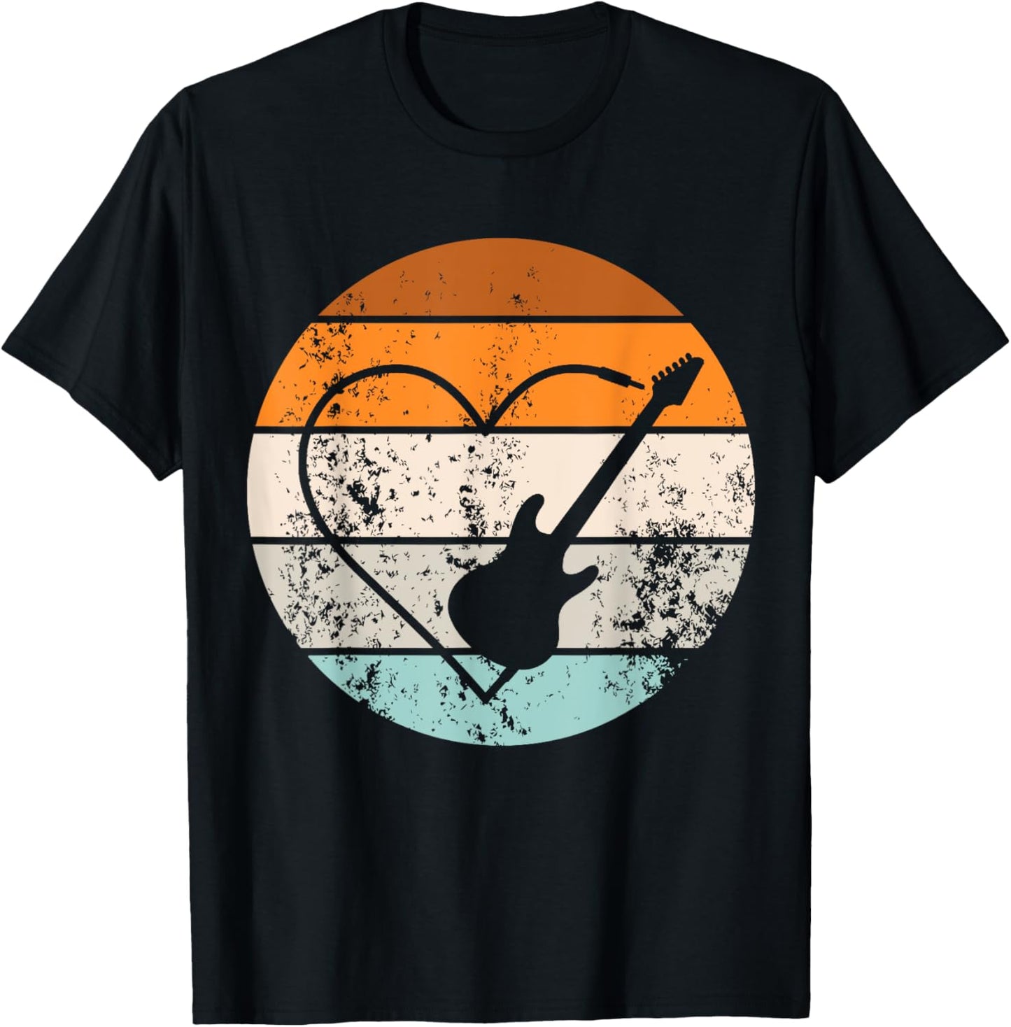 Retro Guitar Love Heart Player Guitarist Bassist Musician T-Shirt - T-Shirt | Black