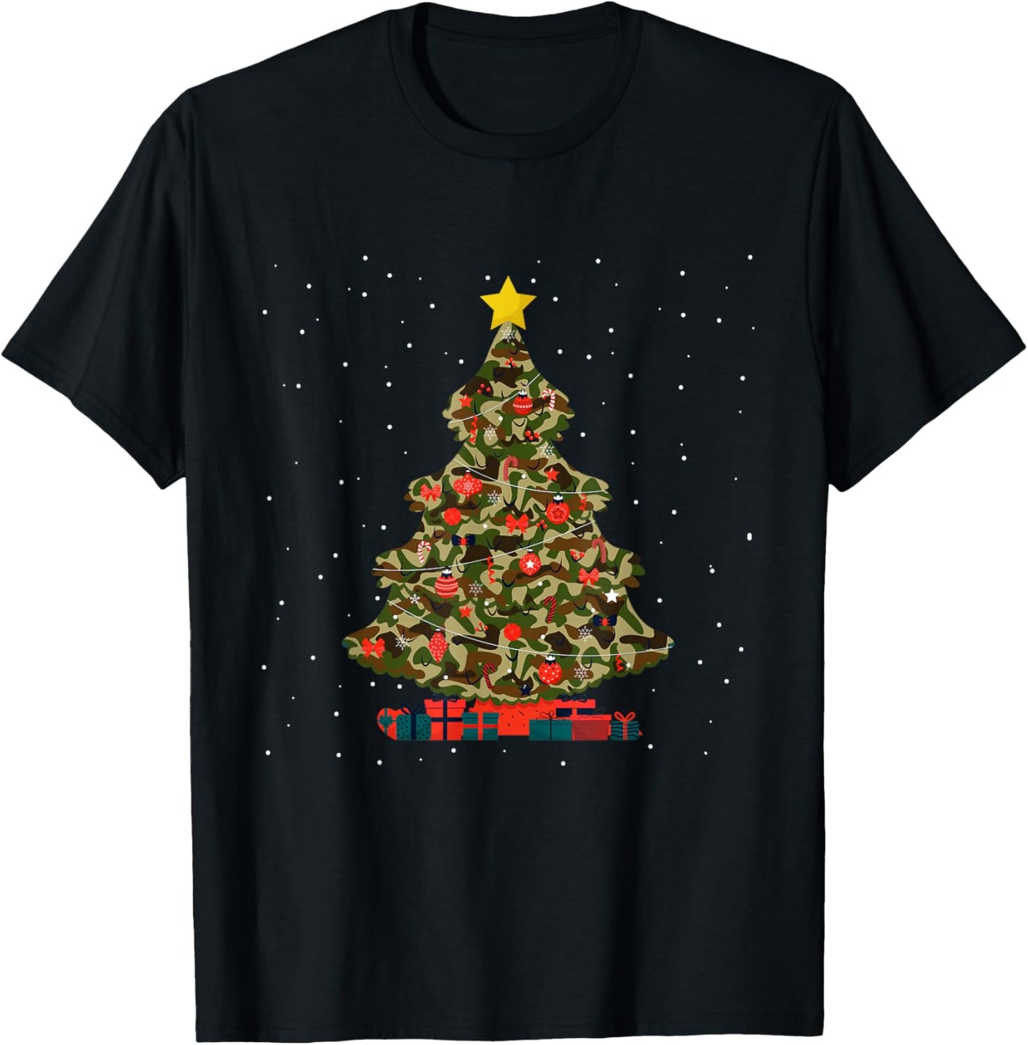 Camo Design Christmas Trees Camouflage Print Xmas T-Shirt - T-Shirt | Black
