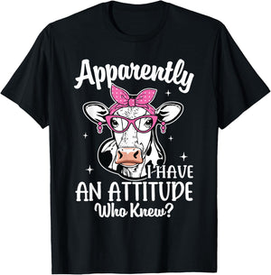 Apparently I Have An Attitude Who Knew Heifer Cow Print T-Shirt - T-Shirt | Black