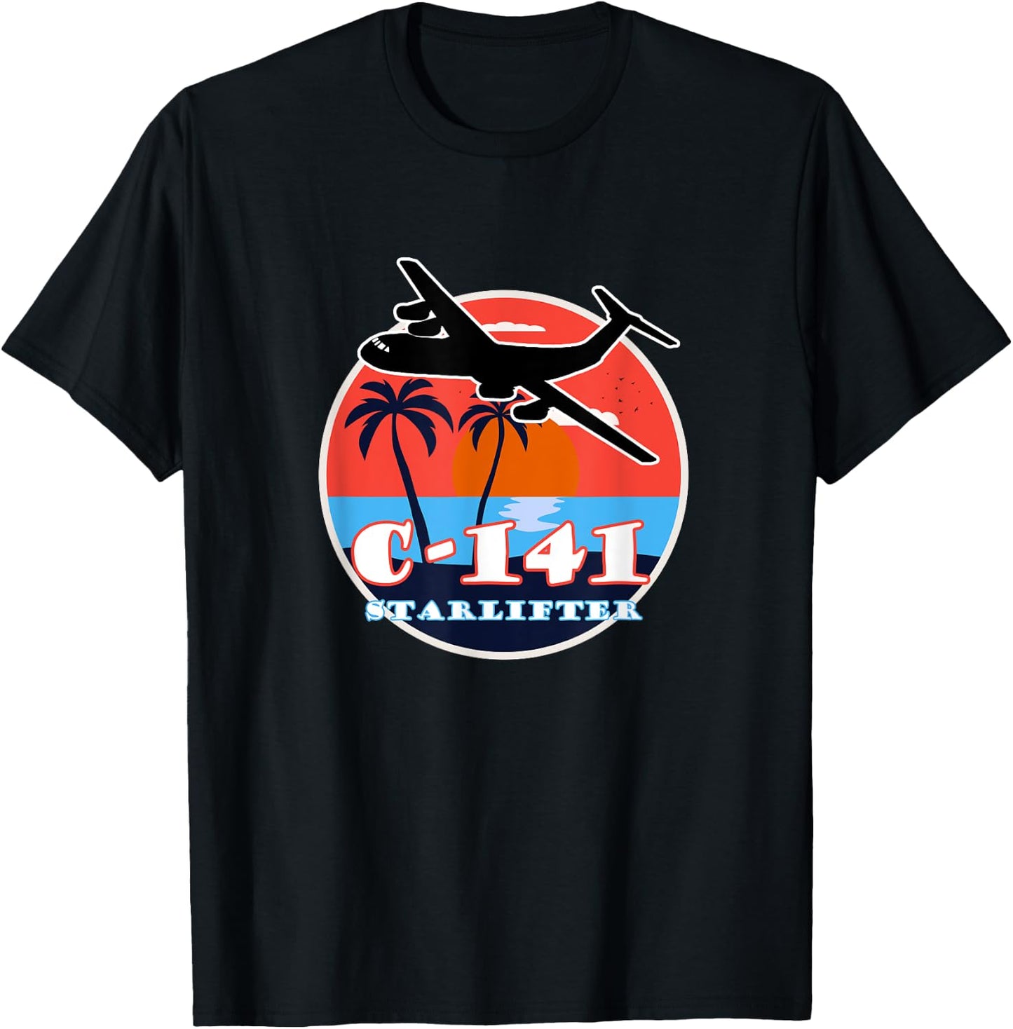 C-141 Vintage Tropical Sunset Cargo Aviation T-Shirt - T-Shirt | Black