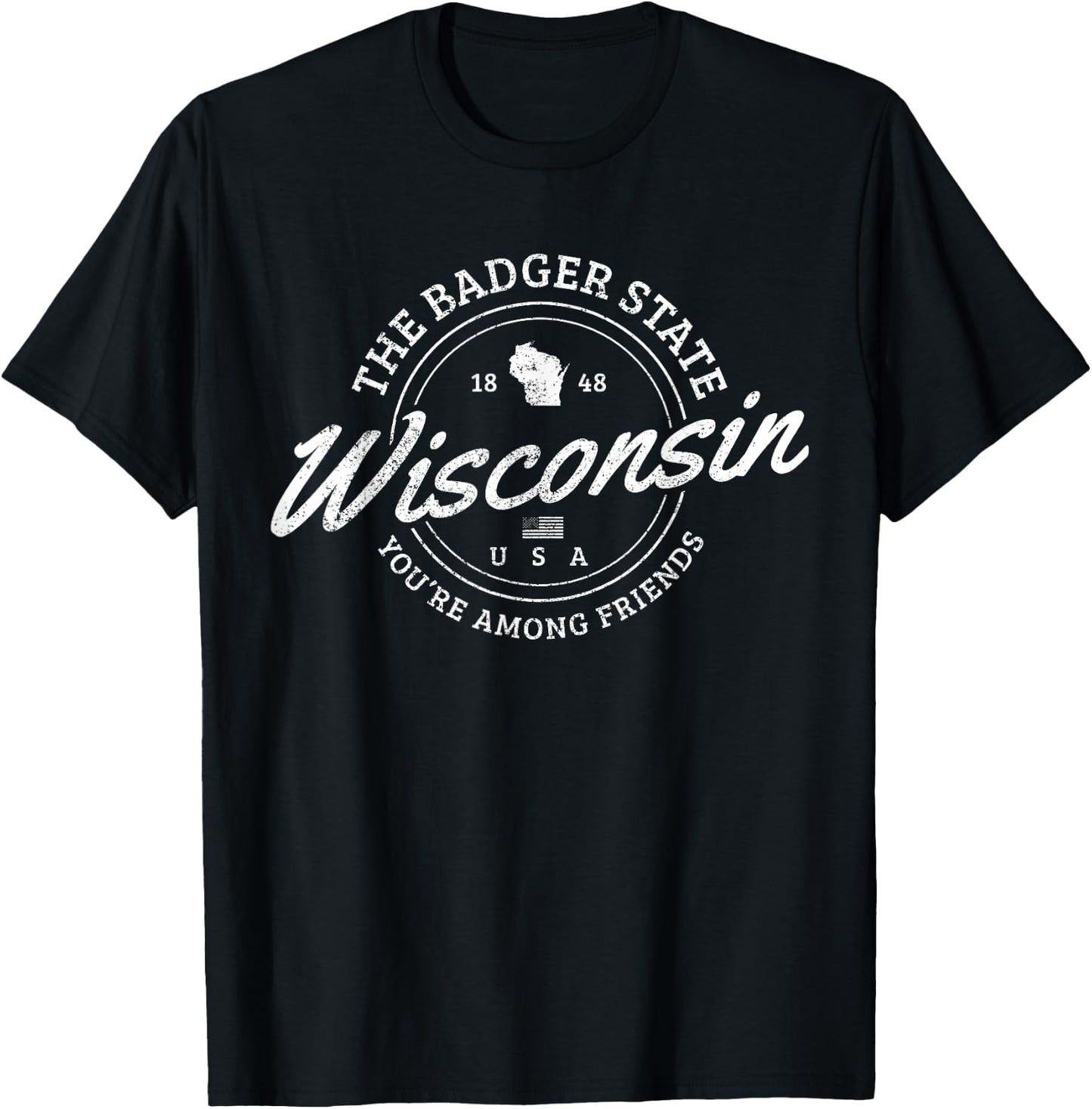 Wisconsin Est. 1848 Badger State Map Souvenir Pride T-Shirt - T-Shirt | Black