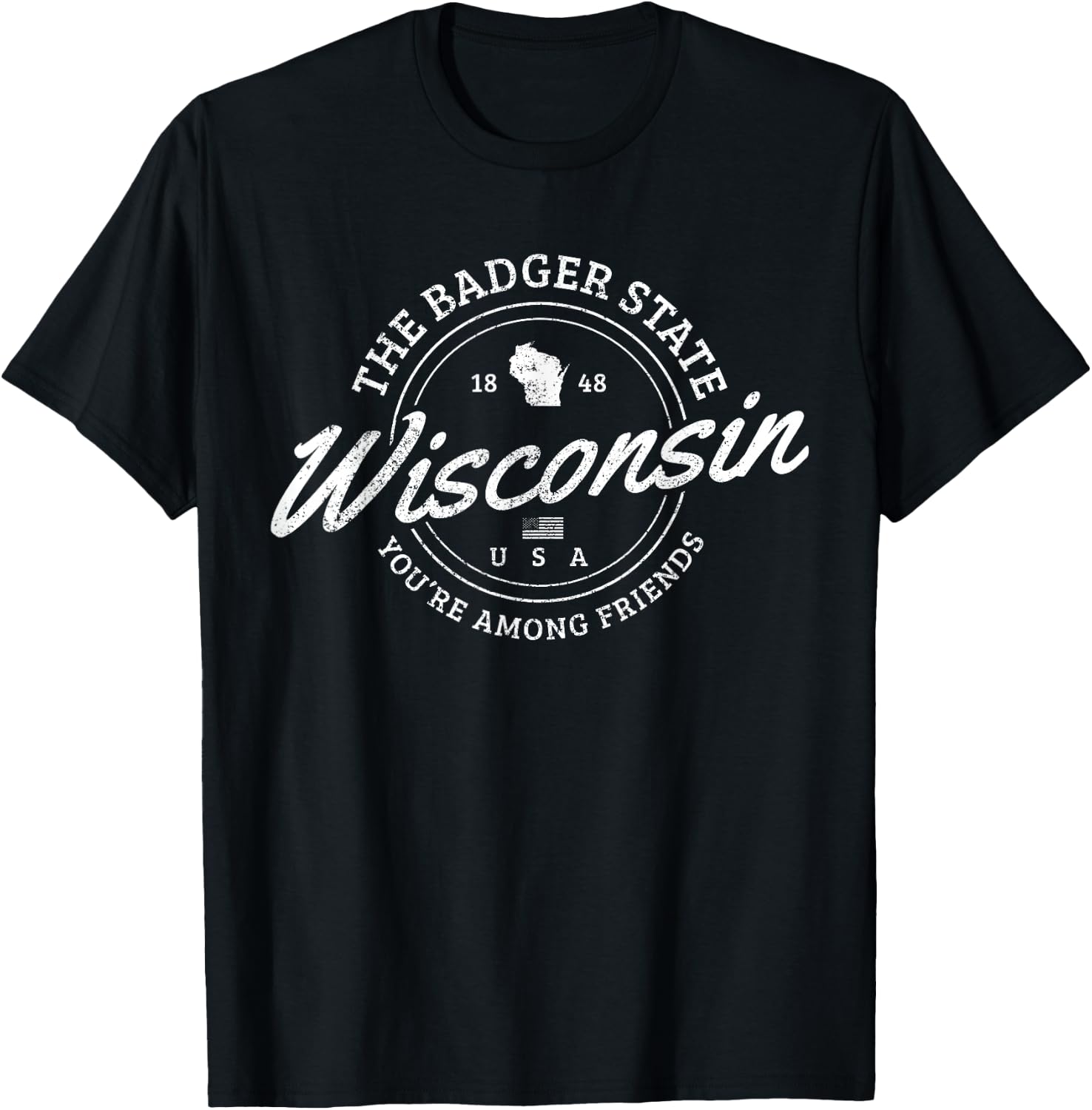 Wisconsin Est. 1848 Badger State Map Souvenir Pride T-Shirt - T-Shirt | Black
