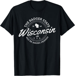 Wisconsin Est. 1848 Badger State Map Souvenir Pride T-Shirt - T-Shirt | Black