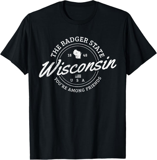 Wisconsin Est. 1848 Badger State Map Souvenir Pride T-Shirt - T-Shirt | Black