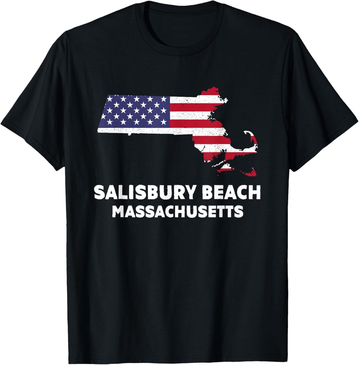 Distressed Patriotic USA Flag Salisbury Beach, MA Women Men T-Shirt - T-Shirt | Black