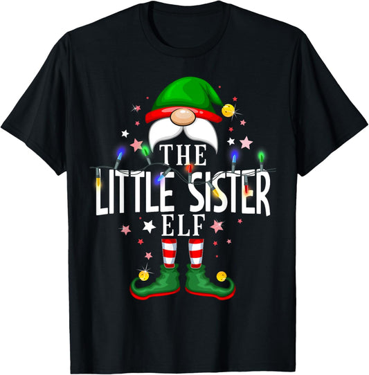The Little Sister Elf Christmas Family Pajama Party T-Shirt - T-Shirt | Black