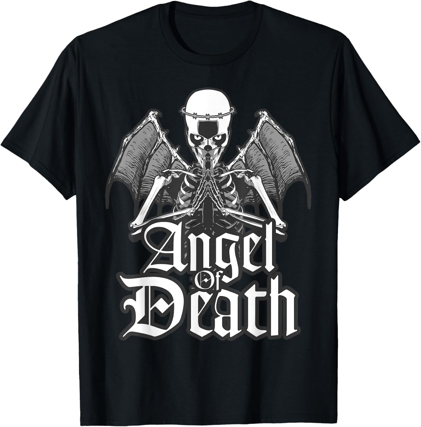 Praying Angel Of Death With Wings Goth Skull T-Shirt - T-Shirt | Black