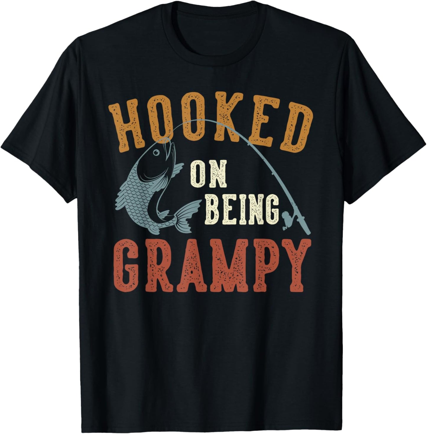 Hooked On Being Grampy Father's Day Fishing Grampy T-Shirt - T-Shirt | Black