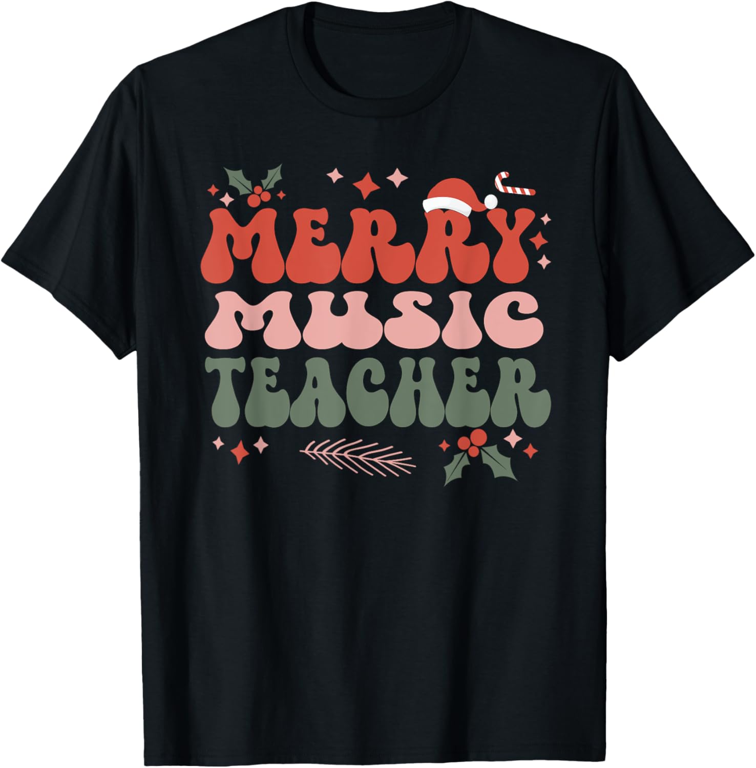 Merry Music Teacher Christmas Music Teaching Xmas Party T-Shirt - T-Shirt | Black
