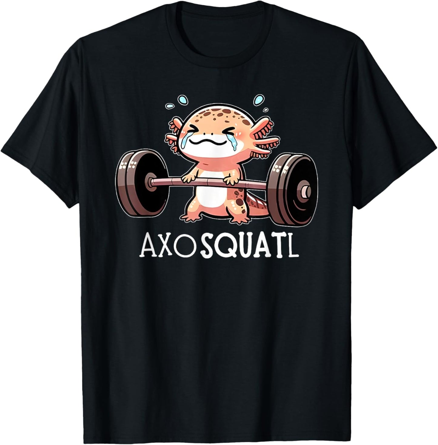 Axolotl Kawaii Weightlifting Fitness Workout Funny Axosquatl T-Shirt - T-Shirt | Black