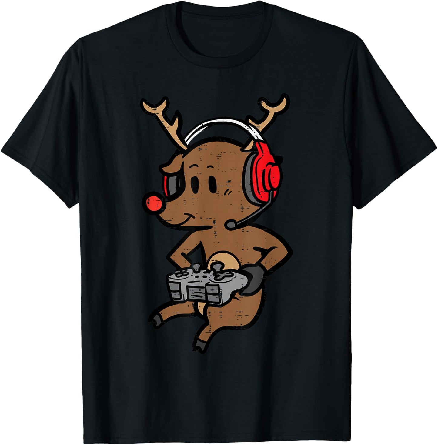 Christmas Gamer Reindeer Xmas Gaming Men Boys Kids Youth T-Shirt - T-Shirt | Black