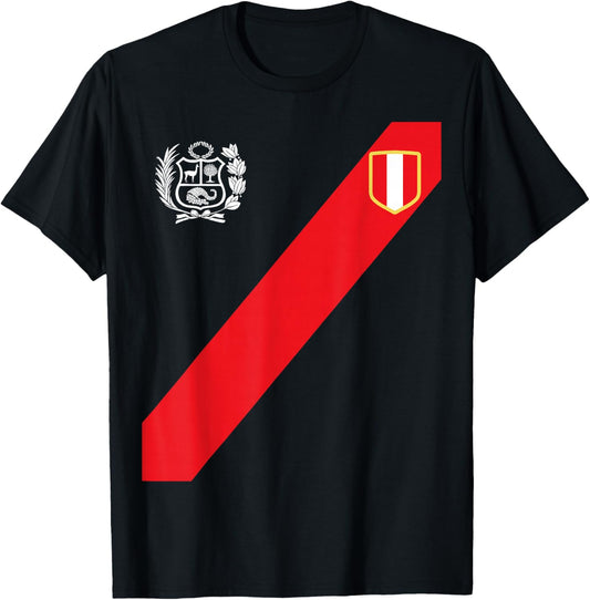 Peru Shirt Peruvian Flag Escudo Retro Soccer Inspired Peru T-Shirt - T-Shirt | Black