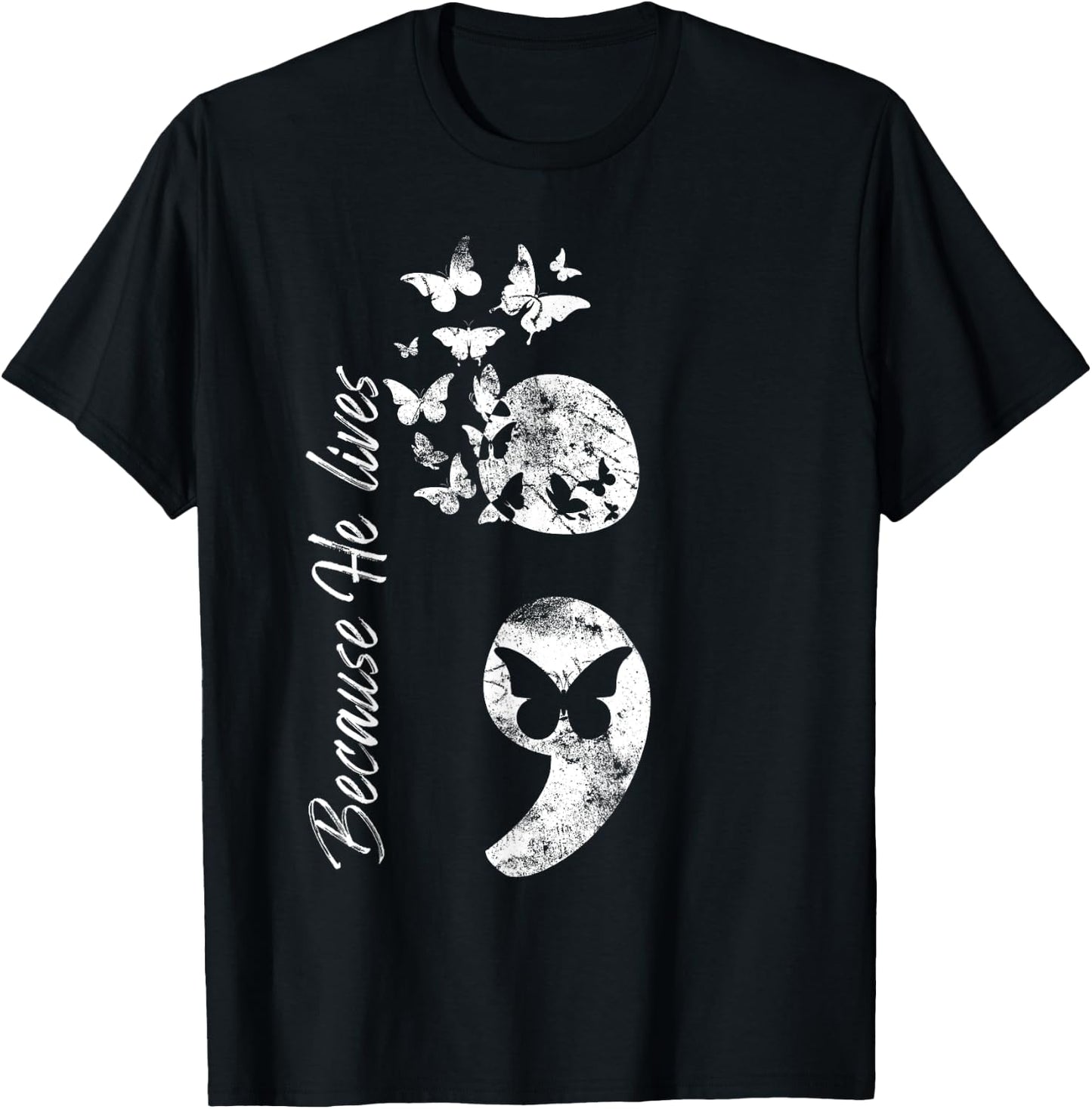 Christian Suicide Prevention Awareness Semicolon Gift T-Shirt - T-Shirt | Black