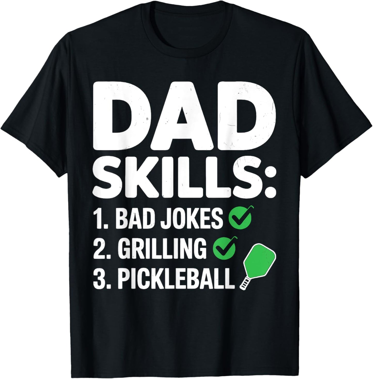 Vintage Dad Skills Pickleball Player Funny Dad Father's Day T-Shirt - T-Shirt | Black