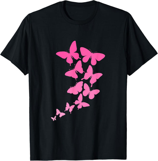 Pink Butterflies T-Shirt - T-Shirt | Black