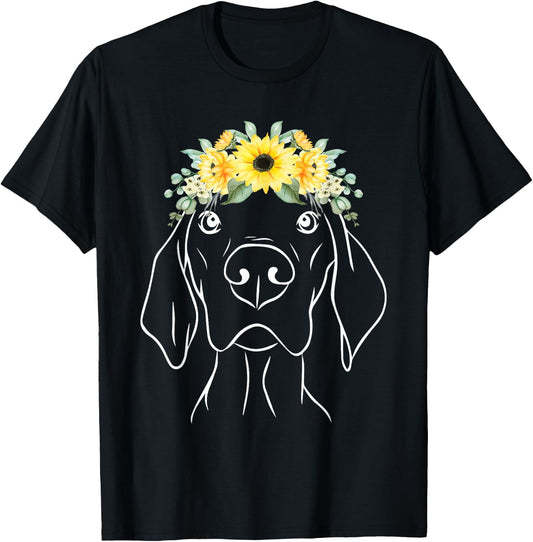 Viszla Dog Floral Viszla Sunflower Women T-Shirt - T-Shirt | Black