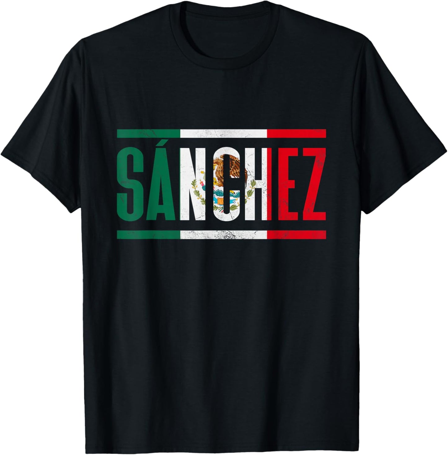 Apellido Sánchez con bandera de México T-Shirt - T-Shirt | Black