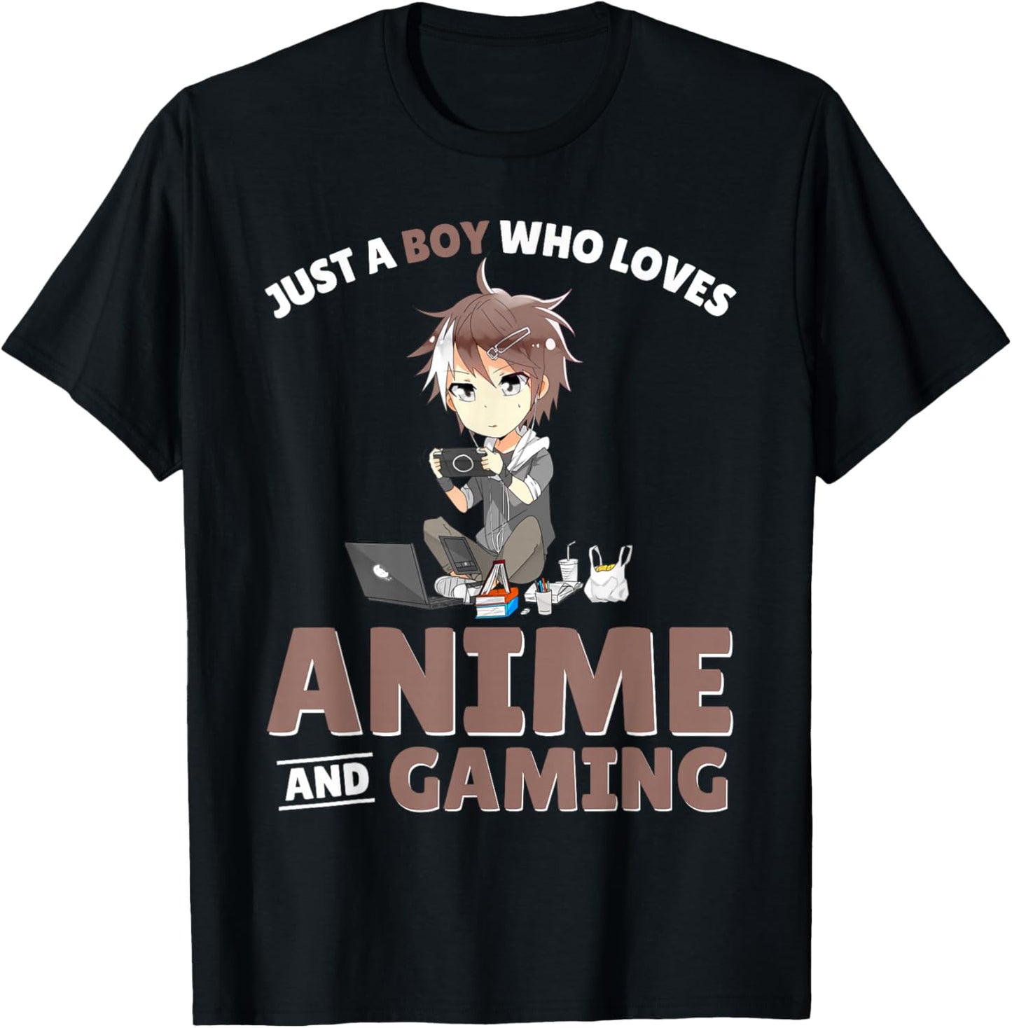 Just A Boy Who Loves Anime And Gaming Gamer Japanese Anime T-Shirt - T-Shirt | Black