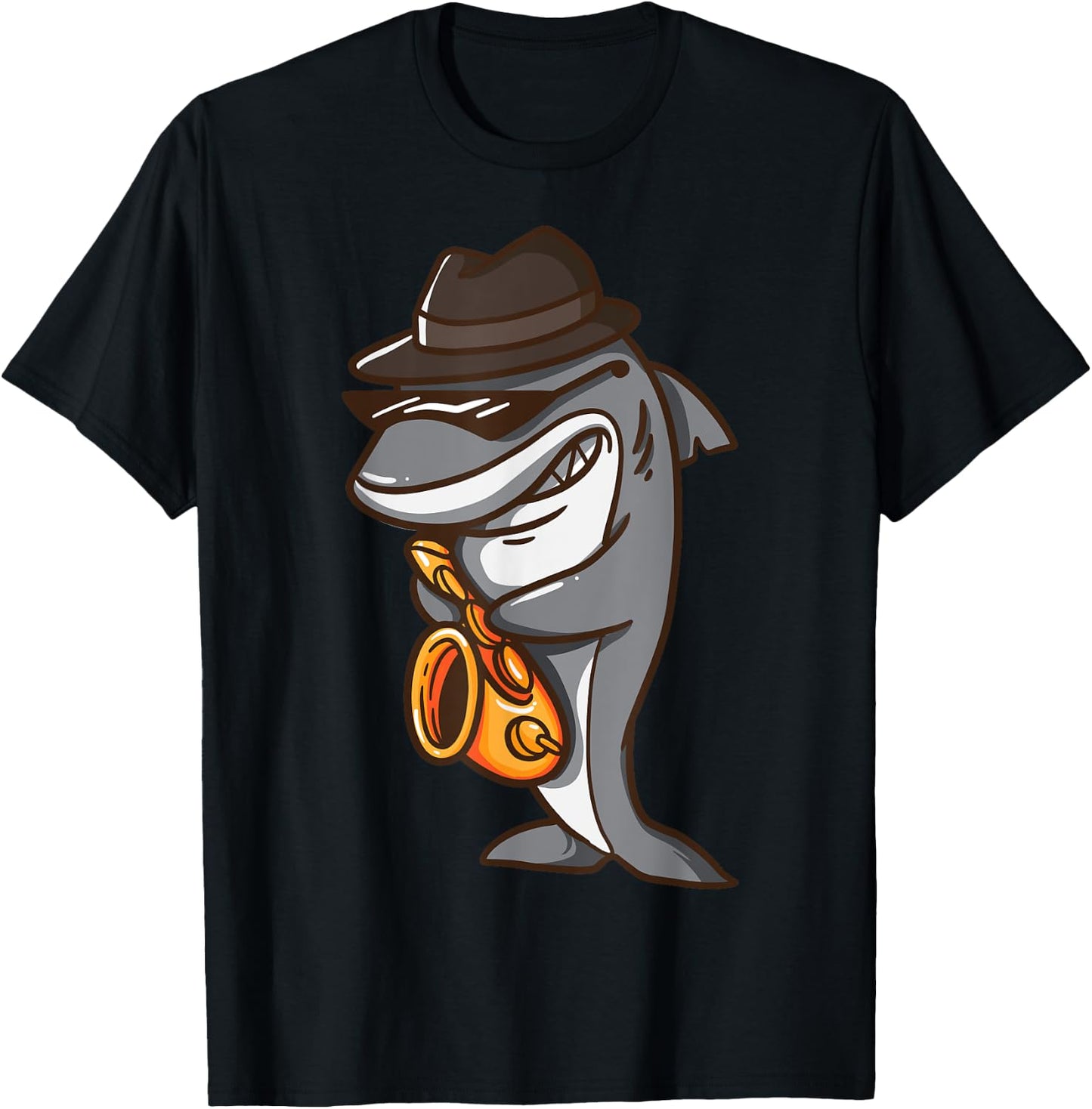 Saxophonist Shark Jazz Band Music and Animal Lover Gift T-Shirt - T-Shirt | Black