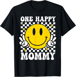 One Happy Dude Mommy Happy Face 1st Birthday Family Matching T-Shirt - T-Shirt | Black