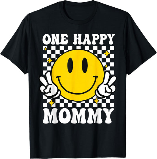 One Happy Dude Mommy Happy Face 1st Birthday Family Matching T-Shirt - T-Shirt | Black
