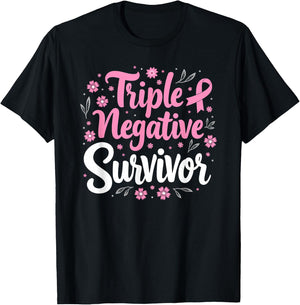 Pink Ribbon Triple Negative Warrior Breast Cancer Survivor T-Shirt - T-Shirt | Black