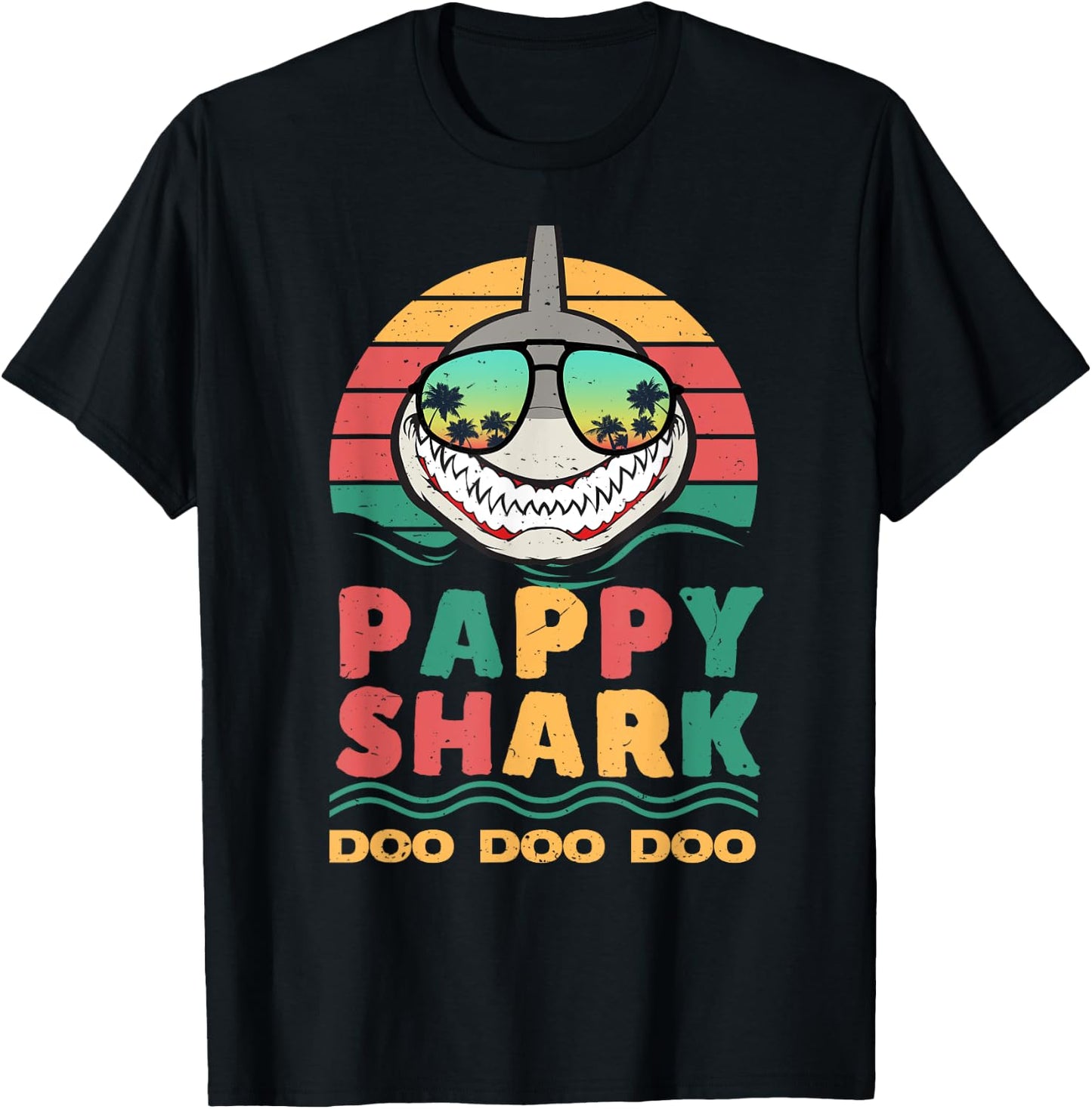Pappy Shark Fathers Day Papa Dad Grandpa Men Funny T-Shirt - T-Shirt | Black