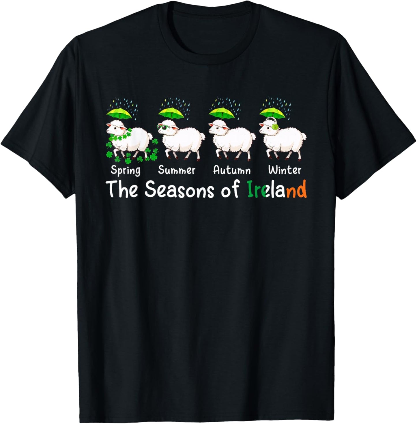 The Seasons Patrick's Day Ireland Four Lovely Sheep Clovers T-Shirt - T-Shirt | Black