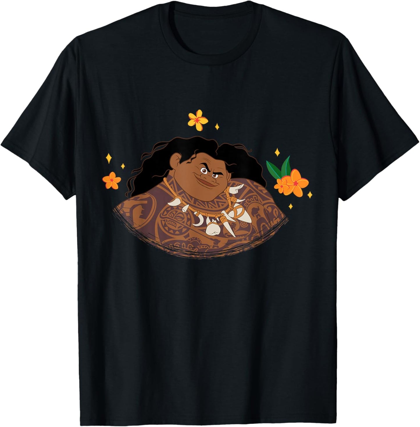 Disney Moana 2 Big Face Maui Tropical Flowers Costume T-Shirt - T-Shirt | Black