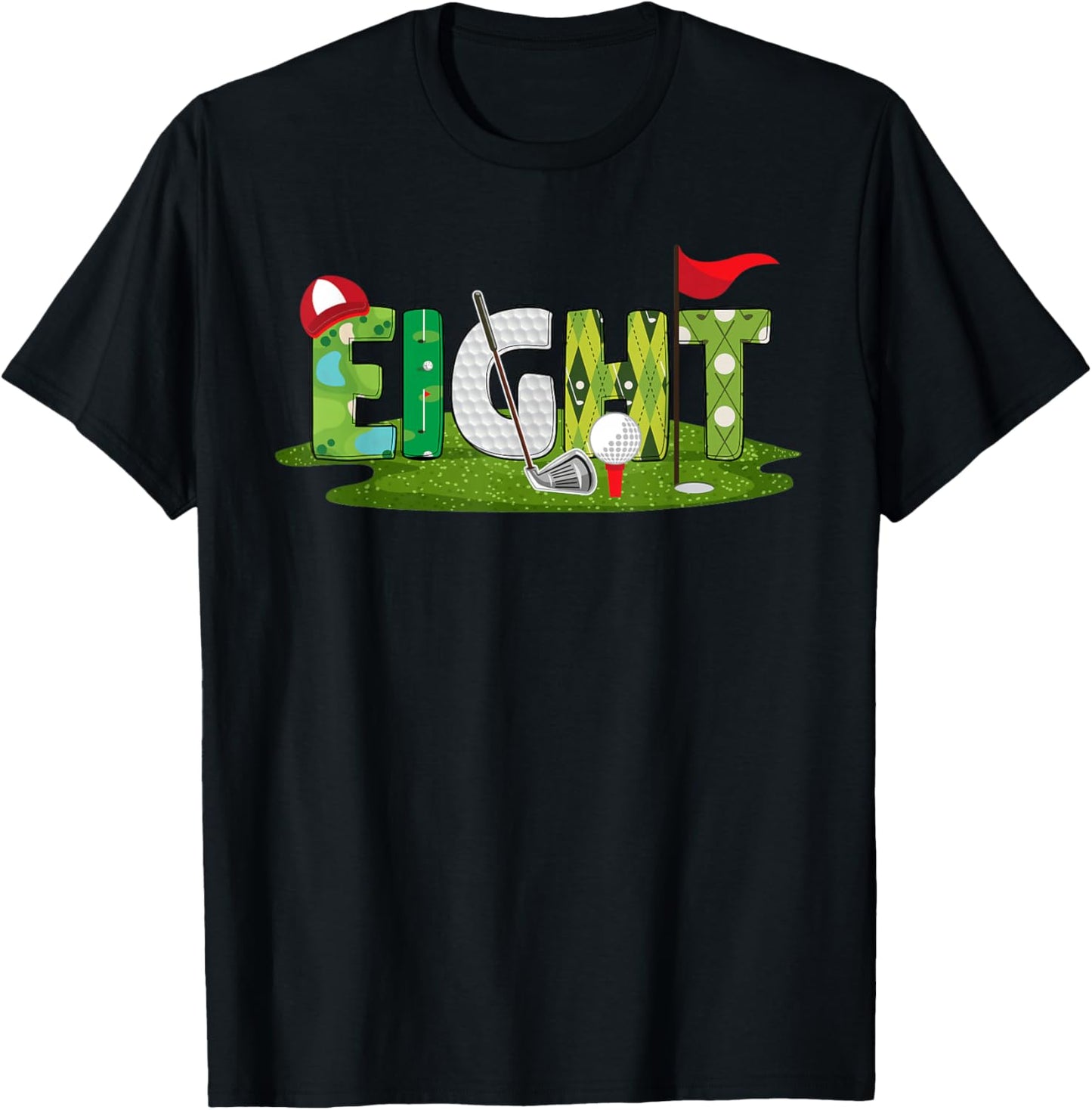 8th Birthday Golf Theme 8 Year Old Kids Sport Party T-Shirt - T-Shirt | Black