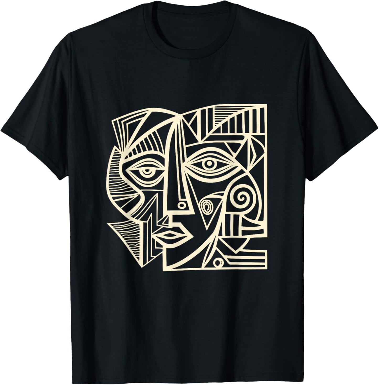 Artsy Wonky Face Cubism Face T-Shirt - T-Shirt | Black
