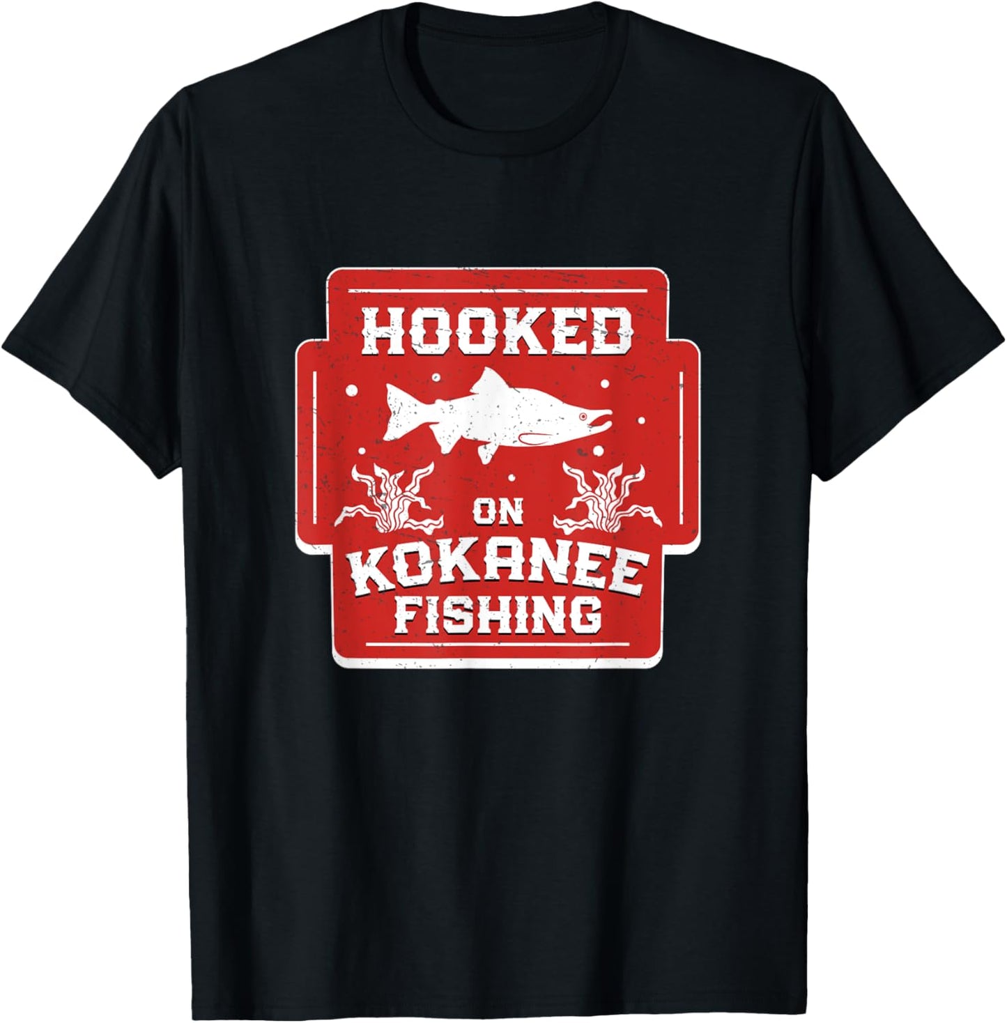 Funny Hooked On Kokanee Fishing For A Kokanee Salmon Fisher T-Shirt - T-Shirt | Black