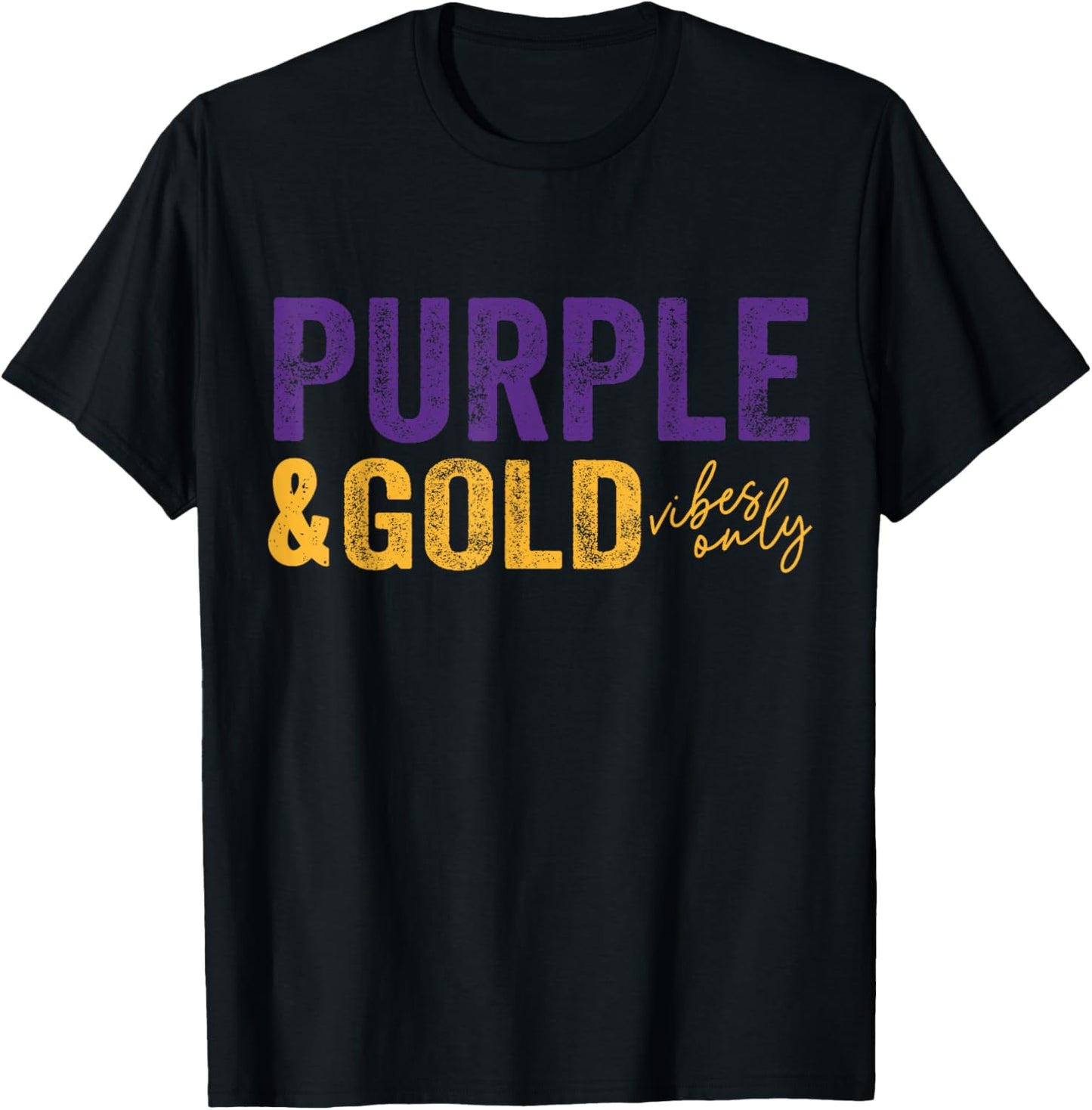 Purple and Gold Vibes Only Game Day for High School Football T-Shirt - T-Shirt | Black