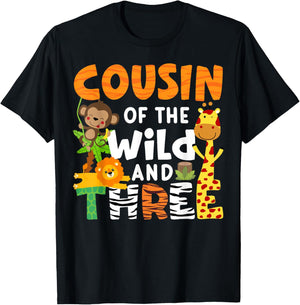 Cousin Of The Wild and Three 3 Zoo Theme Party Safari Jungle T-Shirt - T-Shirt | Black